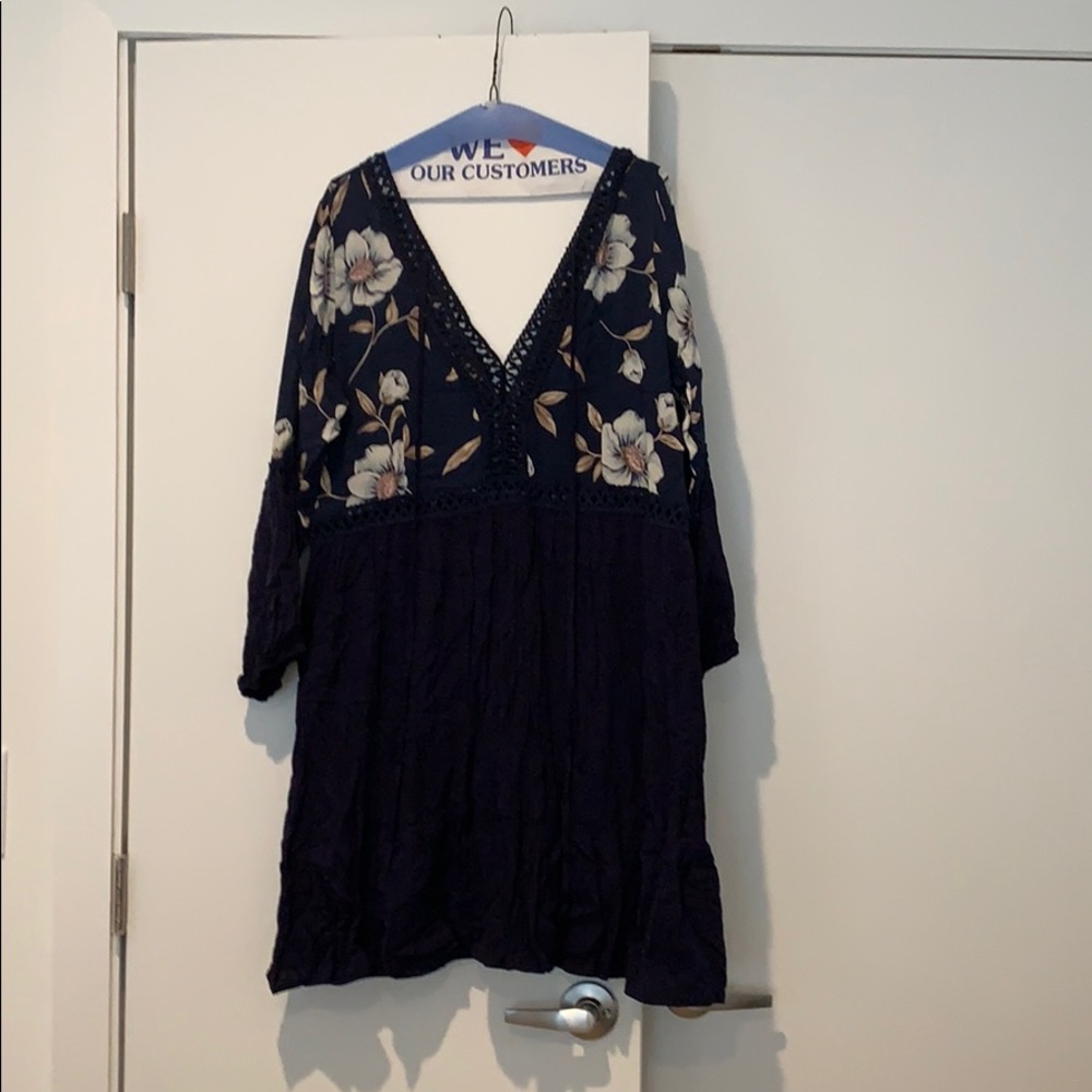 Navy Floral Long Sleeve Dress